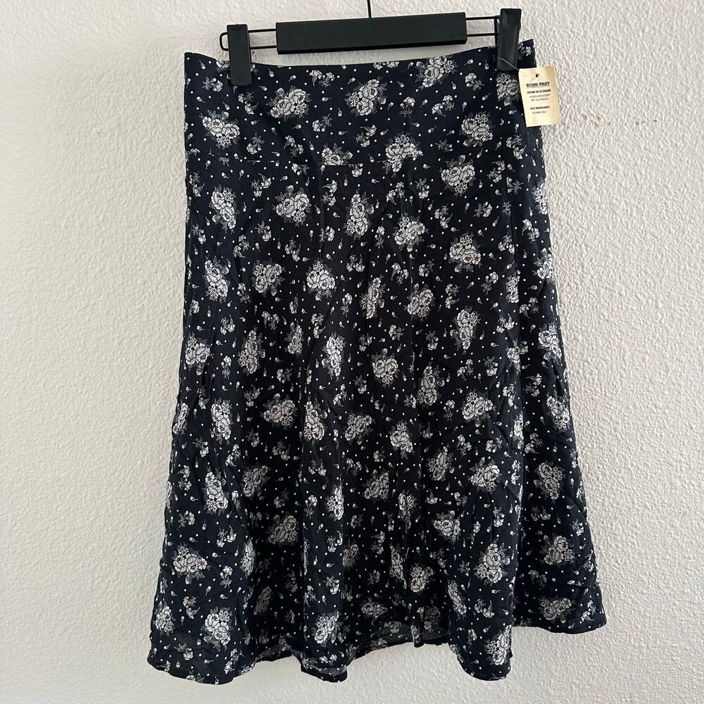 Heart Moon Star y2k Floral A-Line Midi Skirt Black Size 0 NWT